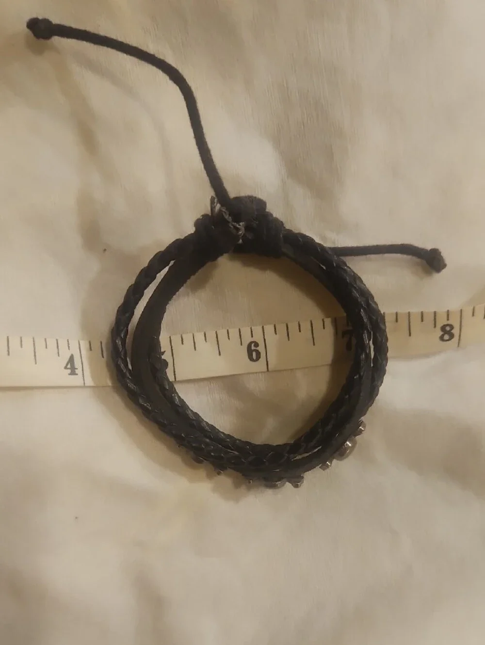 Black Braided Leather Bracelet with Silver Skull Accents